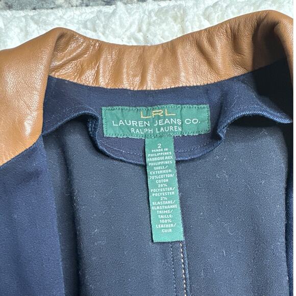 Lauren Ralph Lauren Denim Jacket Leather Collar Barn Jacket Lightweight Button - Picture 3 of 15